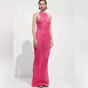 Mango Pink Asymmetrical crochet Halter Dress